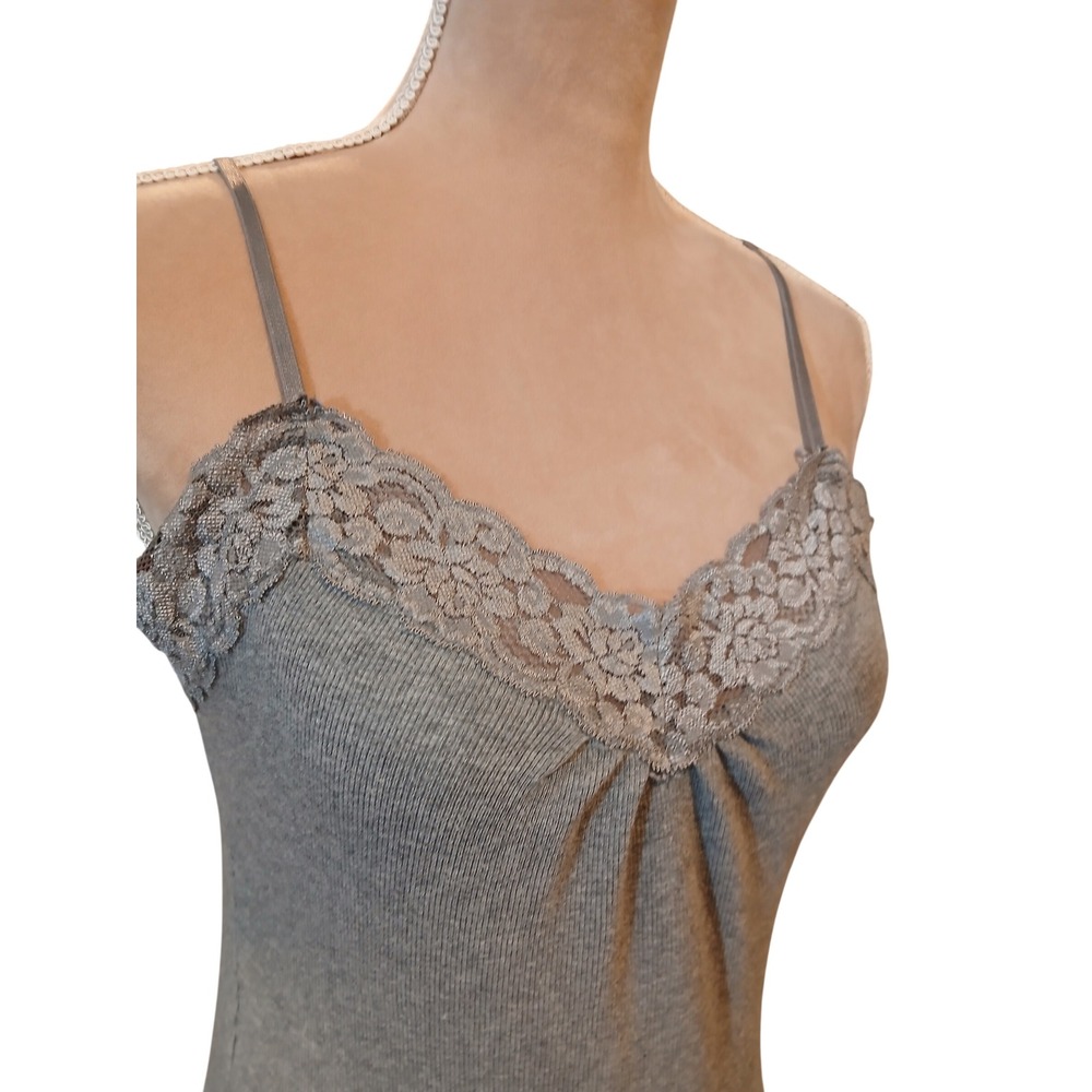 Vtg Worthington Stretch Womens Medium Gray Ribbed Lace Trim Camisole Medium y2k - Picture 3 of 10
